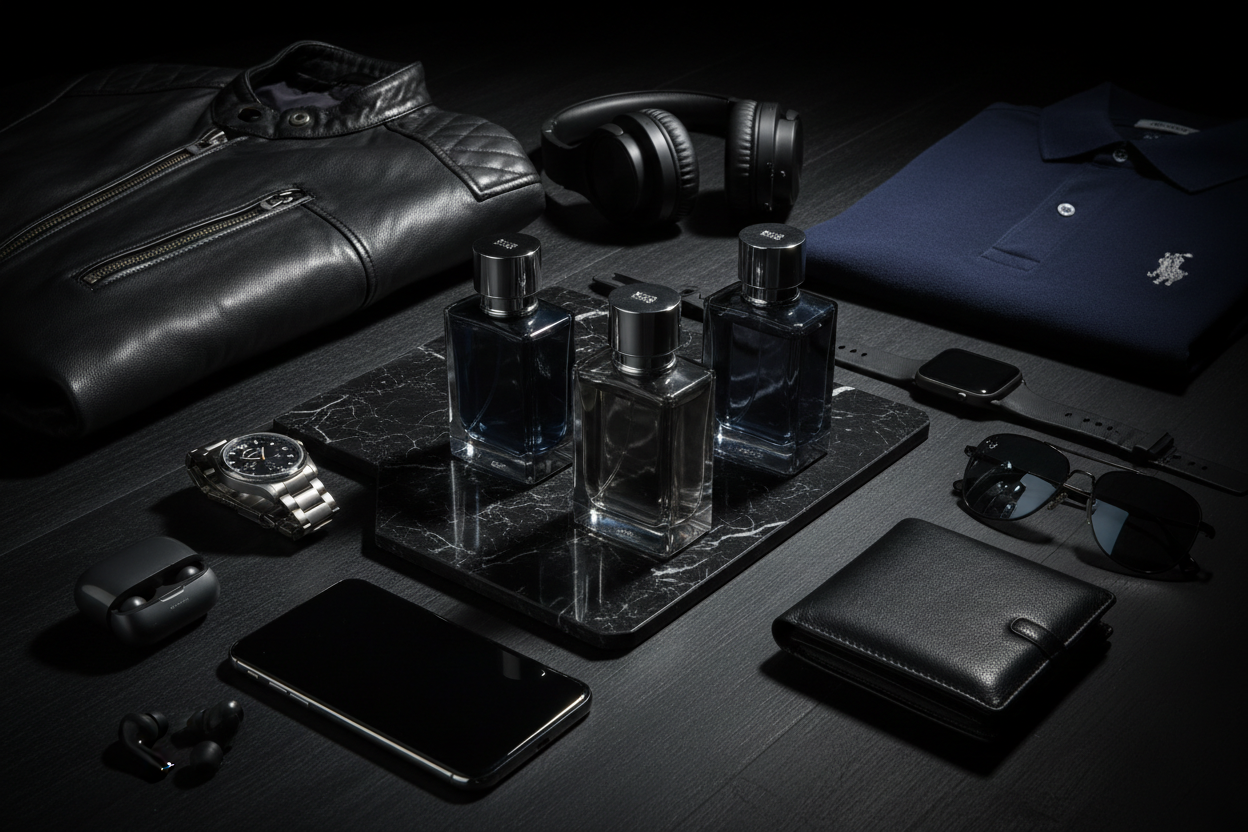 de hombre, y agregame ropa de marca y tecnologia